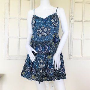AMERICAN EAGLE OUTFITTERS Paisley Blue Lace-up Back Mini Dress  Size M